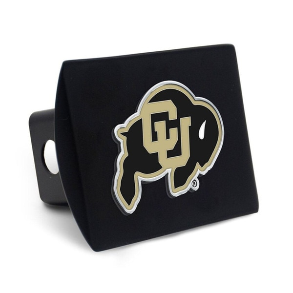 Black hitch cover with CU Buffaloes logo in vegas gold and white on front panel